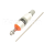 Das Bild zeigt ein silbernes metallisches Ventil mit einem orangefarbenen Bereich und einer grauen Kappe sowie einen dünnen Metallstab daneben auf weißem Hintergrund.