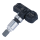 Das Bild zeigt einen Reifendrucksensor aus Metall und schwarzem Kunststoff, der zur Kontrolle des Luftdrucks in Autoreifen verwendet wird.