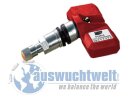 Das Bild zeigt einen Reifendrucksensor mit einem roten...