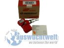 Das Bild zeigt eine rote Reifendrucksensor-Einheit...