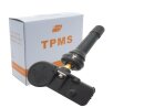 Das Bild zeigt einen Reifendrucksensor (TPMS) in schwarz...
