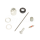 Das Bild zeigt mehrere kleine Einzelteile, die zu einem Reparatur- oder Montageset für ein Autoventil gehören. Zu sehen sind unter anderem eine Metallmutter, ein Gummiring, zwei Dichtungen, eine Metallstange, eine silberne Schraube, ein grauer Kunststoffdeckel und ein kleines Bauteil mit rotem Dichtungsring, das wie ein Ventileinsatz aussieht. Alle Teile liegen lose auf einer weißen Fläche und sind übersichtlich angeordnet.